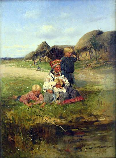 Vladimir Makovsky Maid with children Sweden oil painting art